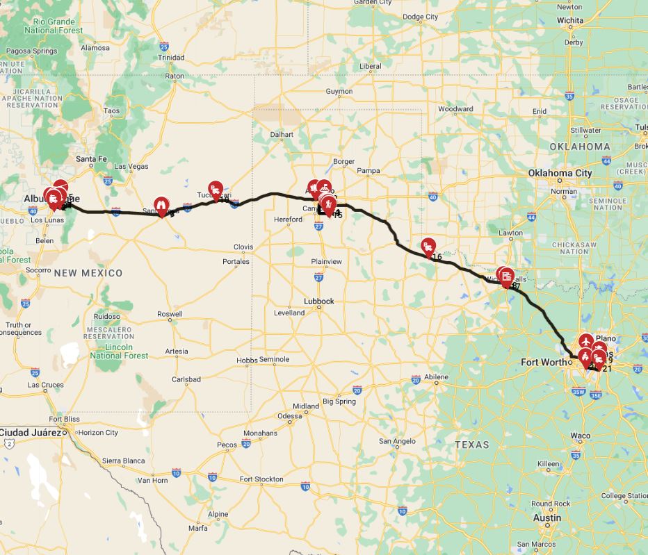 Map for Albuquerque to Dallas